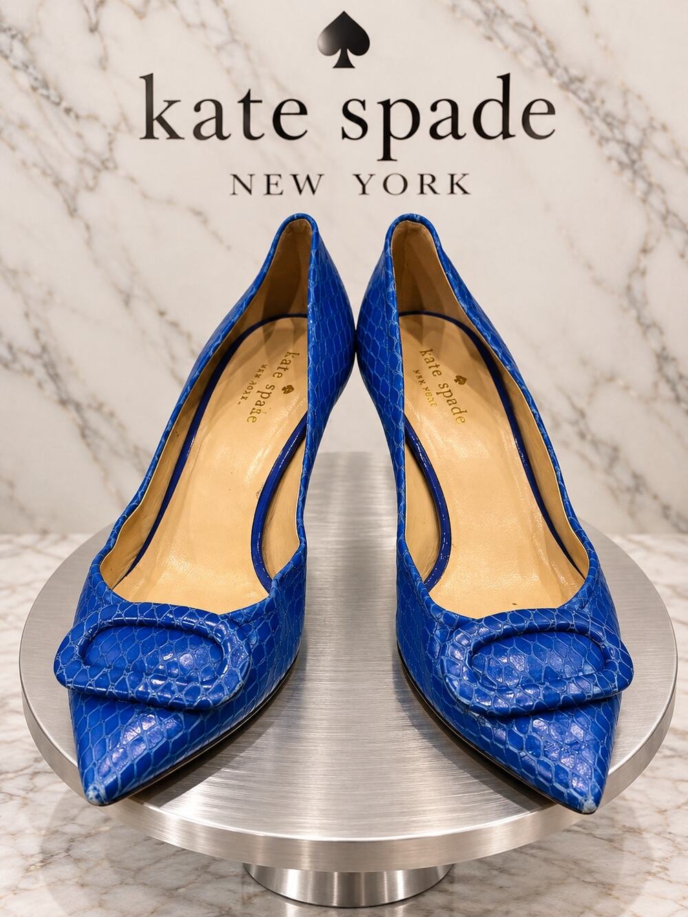 Kate Spade New York Simon Blue Snakeskin Pointed Toe Pumps Size 8B